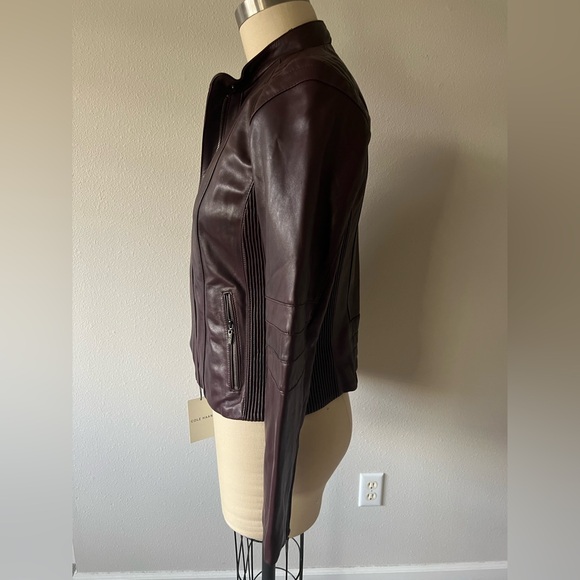 New Cole Haan Women's Leather Jacket in Burgundy - Picture 6 of 10